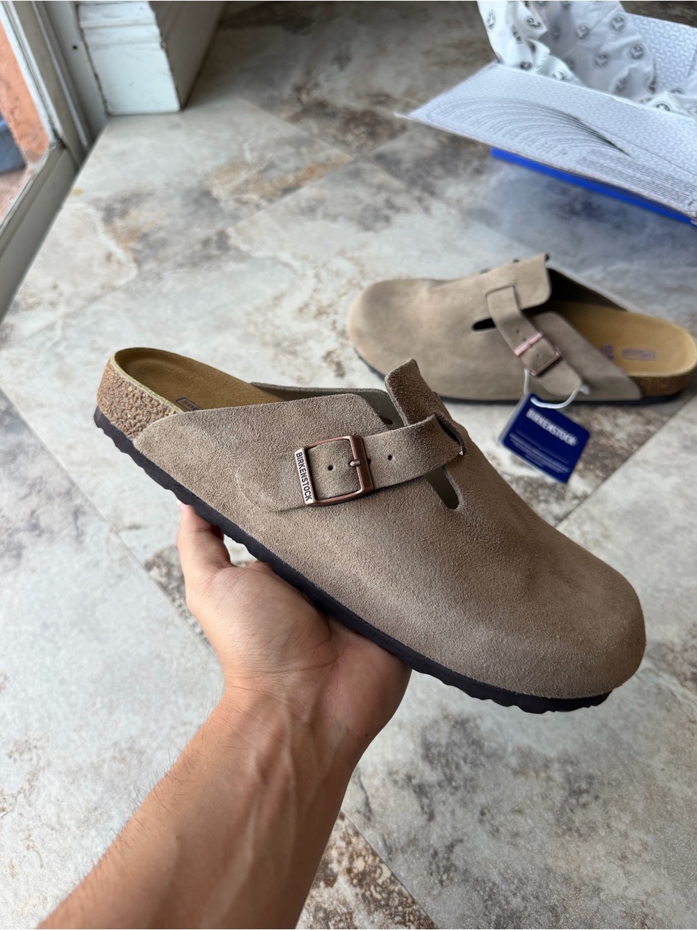 Birkenstock Men’s Boston Suede Clog Taupe